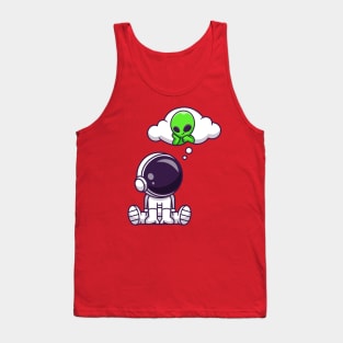 Cute Astronaut Thinking Of Alien Cartoon Tank Top